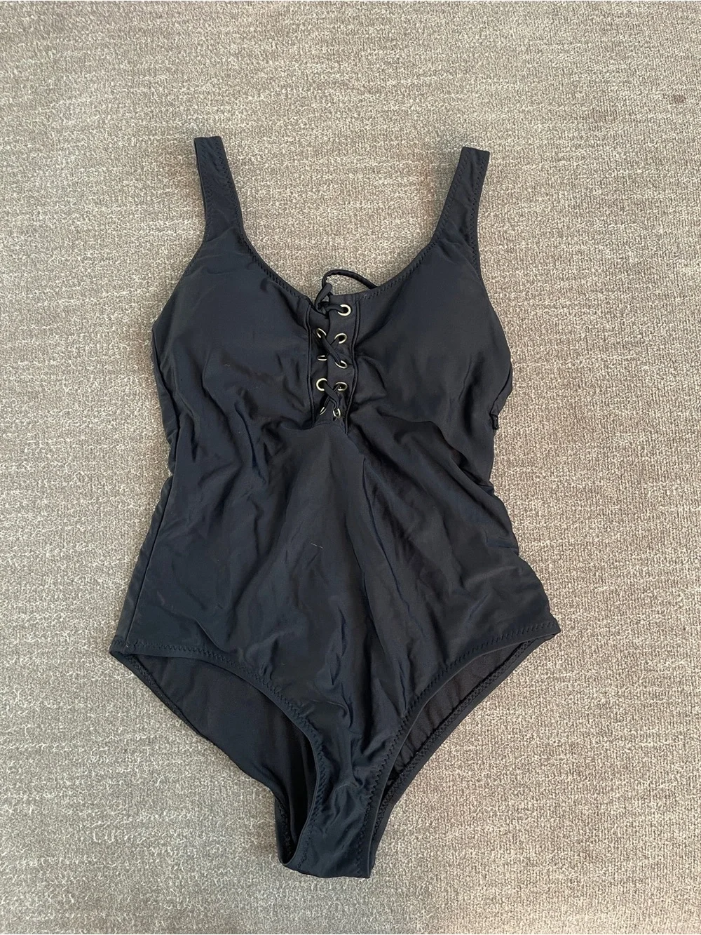 Girls' Black Lace-Up One-Piece Swimsuit